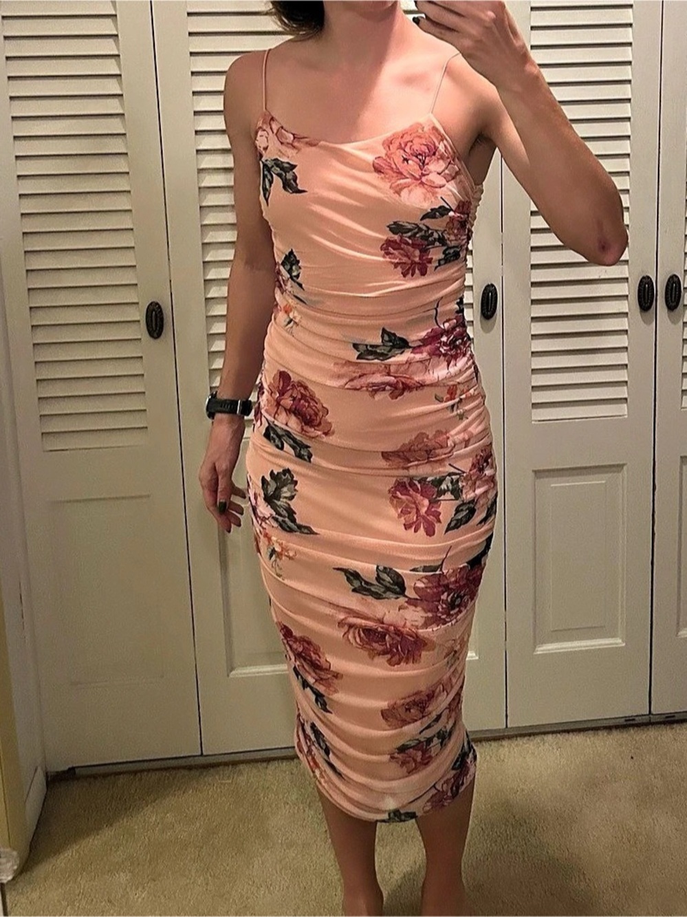 Rosevelvet Floral Ruched Midi Dress in Pink NWT medium